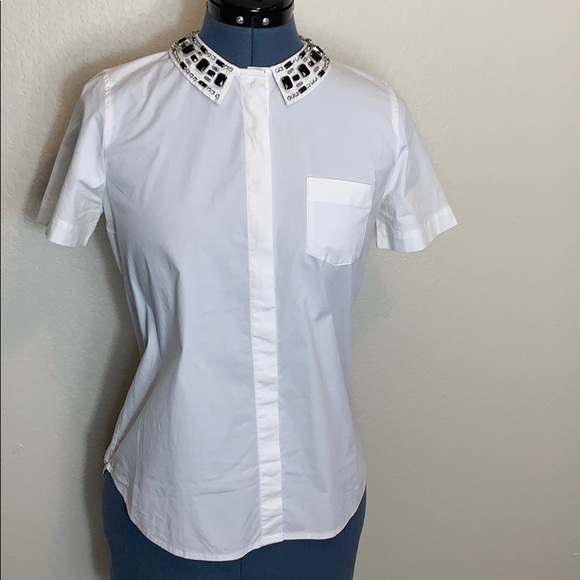 J Crew White Shirt with Rhinestone Collar - Picture 2 of 7